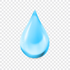 Water drop vector illustration. Shiny 3d transparent isolated droplet icon