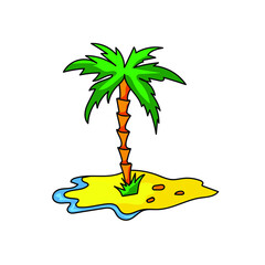 Palm , summer tree tropical beach illustration.