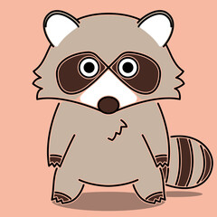 Vector illustration of a raccoon character standing on two legs and staring