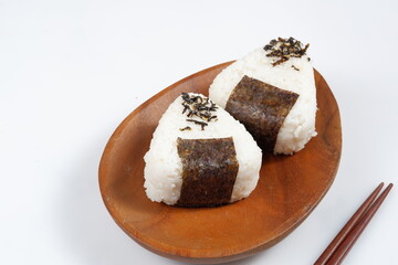 homemade japanese onogiri,rice balls with nori 