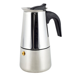 metal geyser coffee maker isolated on white background