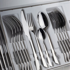 set of metal cutlery in a box