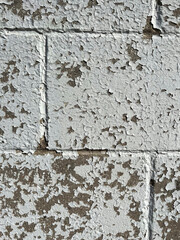 Old Aged Weathered Brick Cinder Block Wall with Peeling White Paint Texture