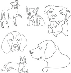 set of puppies with outline style