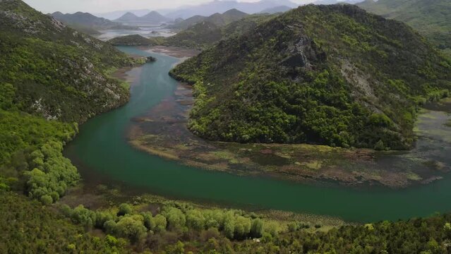 Aerial Drone view Montenegro Pavlova Strana. Bend From Pavlova Strana Perspective. Montenegro Skader Lake.