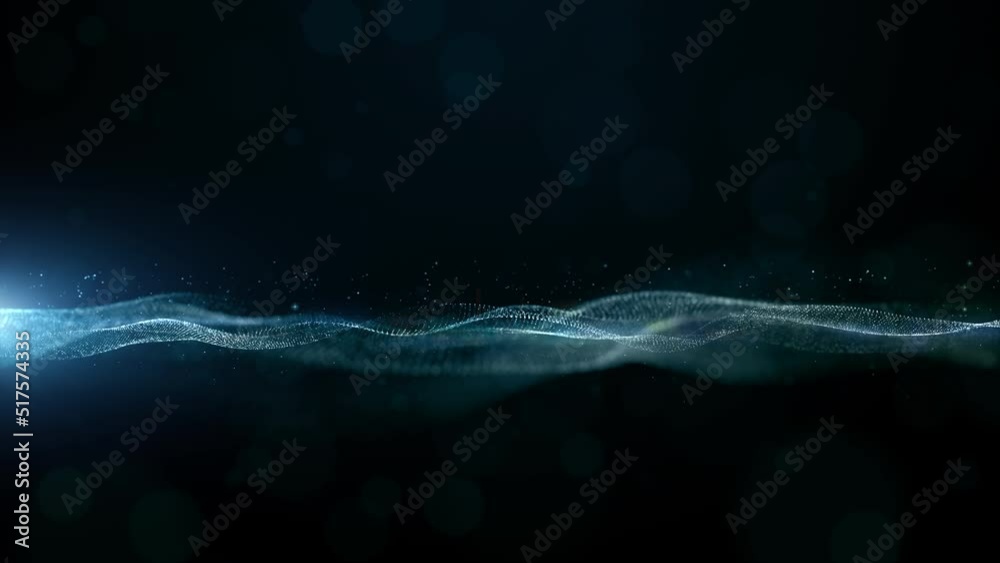 Canvas Prints digital cyberspace futuristic, blue color particles wave flowing with lines and dots connection, mot