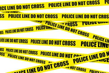 Yellow crime scene tape is seen. Police line do not cross is the text on the tape in this 3-d illustration. © Rob Goebel