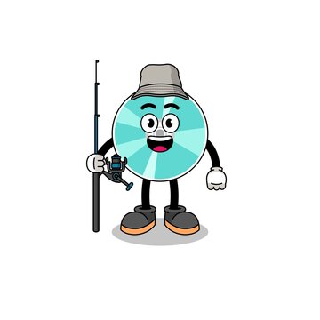 Mascot Illustration of optical disc fisherman