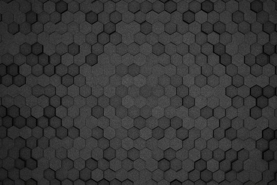 3d illustration black triangular abstract background, grunge surfaces with black theme, hexagon textures in technology concept, background and textures.