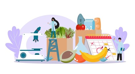 Flat illustration. Doctor's research concept. found that healthy eating eat organic food eat plant food make good health.