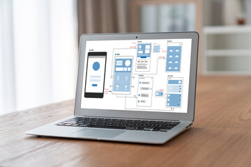 UX UI design process for modish mobile application and website . Creative prototype of wireframe...