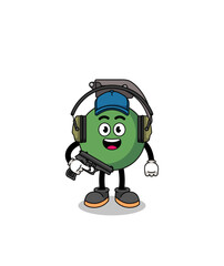 Character mascot of grenade doing shooting range