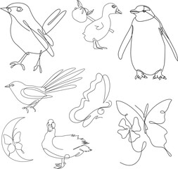 set of birds outline boho style