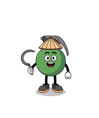 Illustration of grenade as an asian farmer