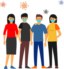 people wearing masks with virus icon