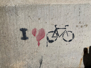 I Love Bicycles Graffiti Painted on Concrete Wall