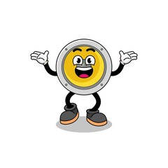 speaker cartoon searching with happy gesture