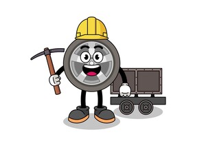 Mascot Illustration of car wheel miner