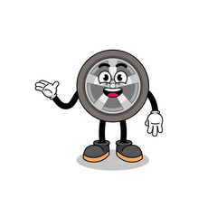 car wheel cartoon with welcome pose