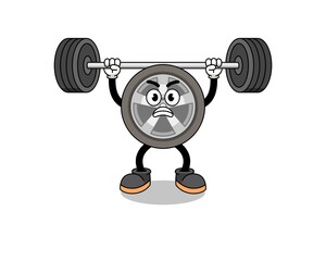 Obraz na płótnie Canvas car wheel mascot cartoon lifting a barbell