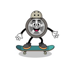 car wheel mascot playing a skateboard