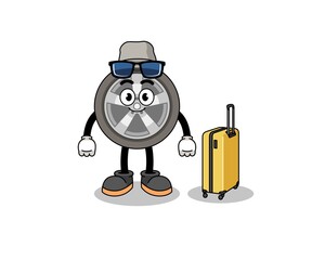 car wheel mascot doing vacation