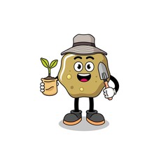 Illustration of loose stools cartoon holding a plant seed