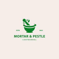 Vintage mortar and pestle logo design hipster vector illustration