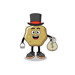 loose stools mascot illustration rich man holding a money sack