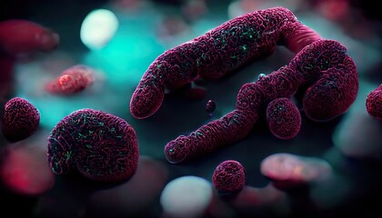 Bacteria microflora or microbiota flora bacterium microbe for healthy gut or a parasite causing illness vomiting or sickness - obrazy, fototapety, plakaty