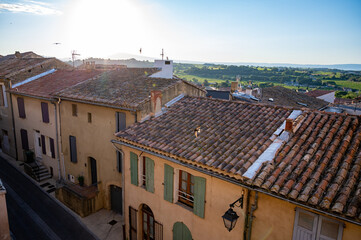 VIew on medieval buildings in sunny day, vacation destination wine making village...