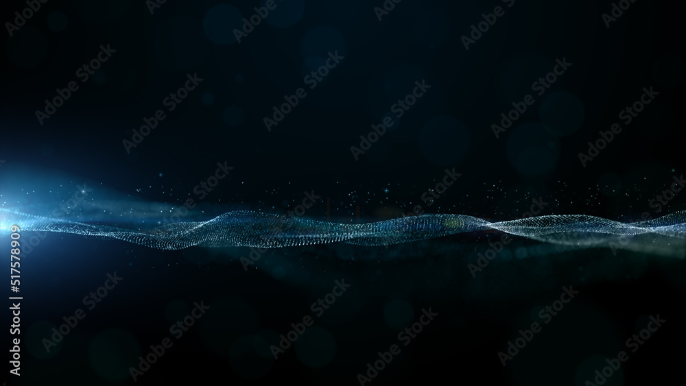Canvas Prints digital cyberspace futuristic, blue color particles wave flowing with lines and dots connection, mot
