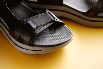 Close up shot of men sandals texture