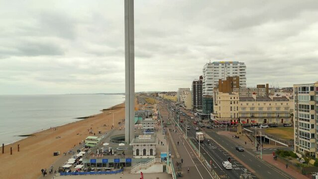 Aerial drone video Brighton Beach British Airways i360 UK Great Britain 4k