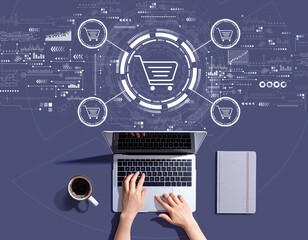 Obraz na płótnie Canvas Online shopping theme with person using a laptop