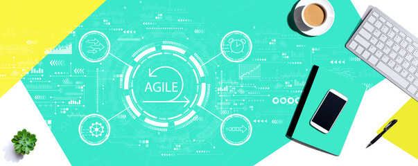 Agile concept with computer keyboard and office items