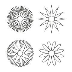 Cartoon illustration with black flowers sun rays. Vector illustration. Stock image. 