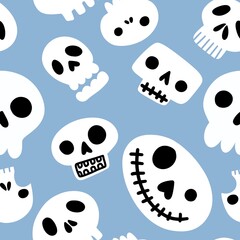 Fototapeta premium Halloween seamless cartoon sculls pattern for festive and wrapping paper and fabrics and clothes print and kids