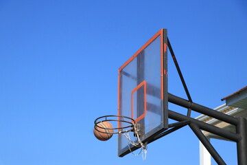 basketball hoop against blue sky