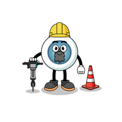 Character cartoon of eyeball working on road construction