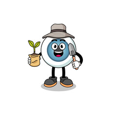 Illustration of eyeball cartoon holding a plant seed