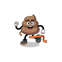 Mascot cartoon of poop running on finish line