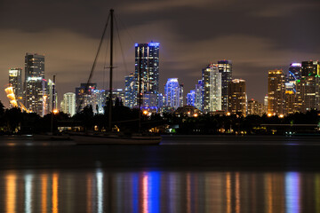 Panoramic view of Miami skyline and coastline, Florida.