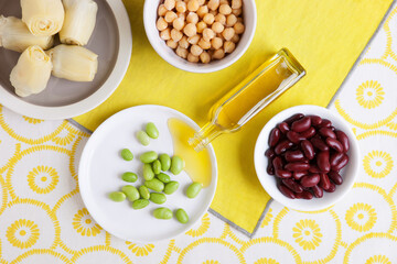 Various beans with olive oil and artichoke hearts