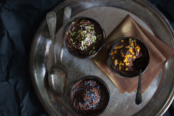 Dark Chocolate Mousse with a Variety of Toppings