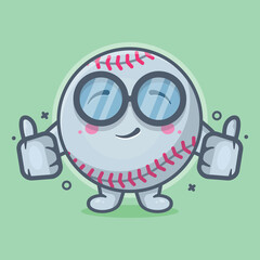 Funny baseball ball character mascot with thumb up hand gesture isolated cartoon in flat style design