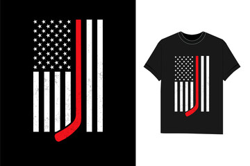 Hockey with USA American Flag  ice hockey t shirt design