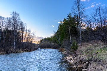 South Ural rough river with a unique landscape, vegetation and diversity of nature.