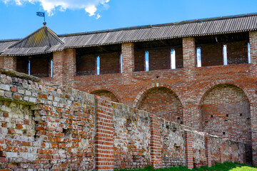 Obraz premium Fragment of the fortress wall of the medieval Kremlin in Kolomna, Russia