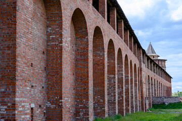Fototapeta premium Fragment of the fortress wall of the medieval Kremlin in Kolomna, Russia
